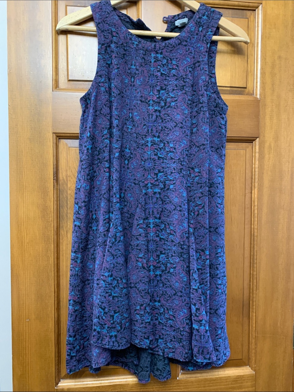 Ecote Sleeveless Purple Patterned Swing Dress